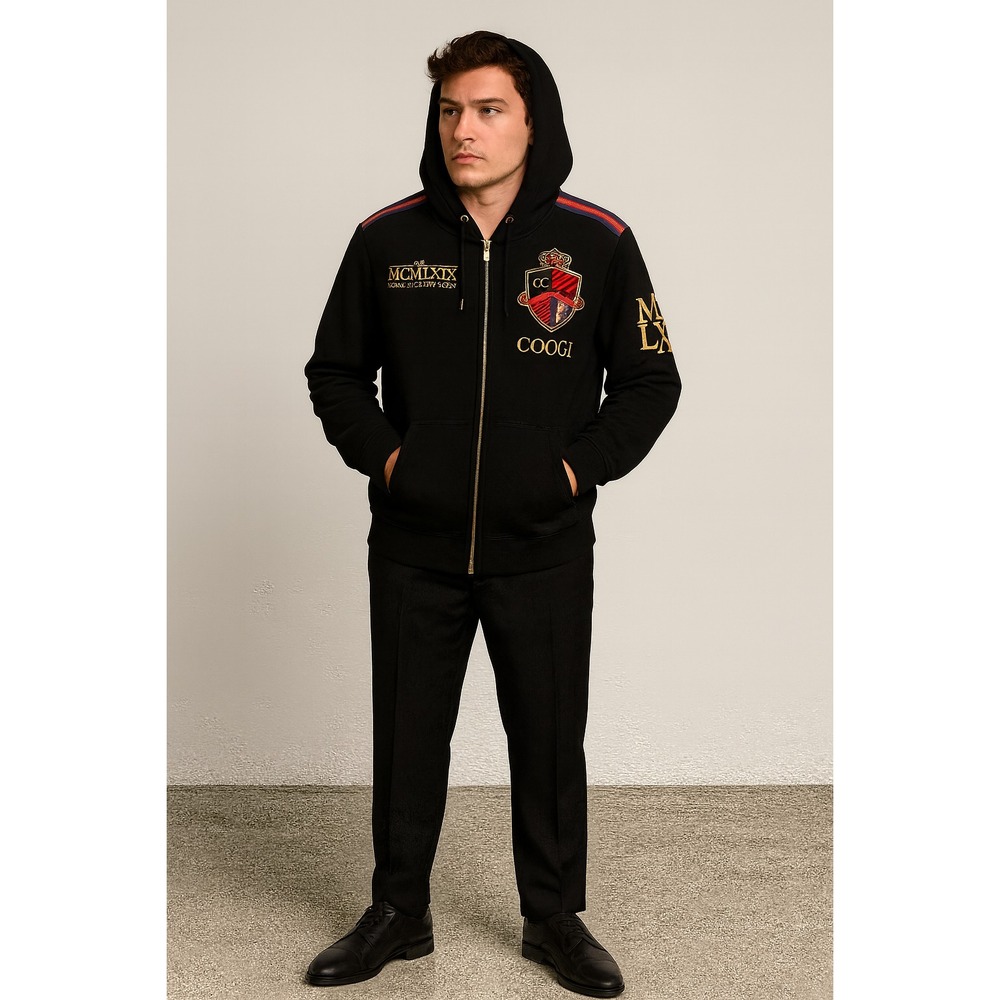 Coogi Men Black Gold Embroidery Jacket Size XXXL Luxury Heavy Gorpcore